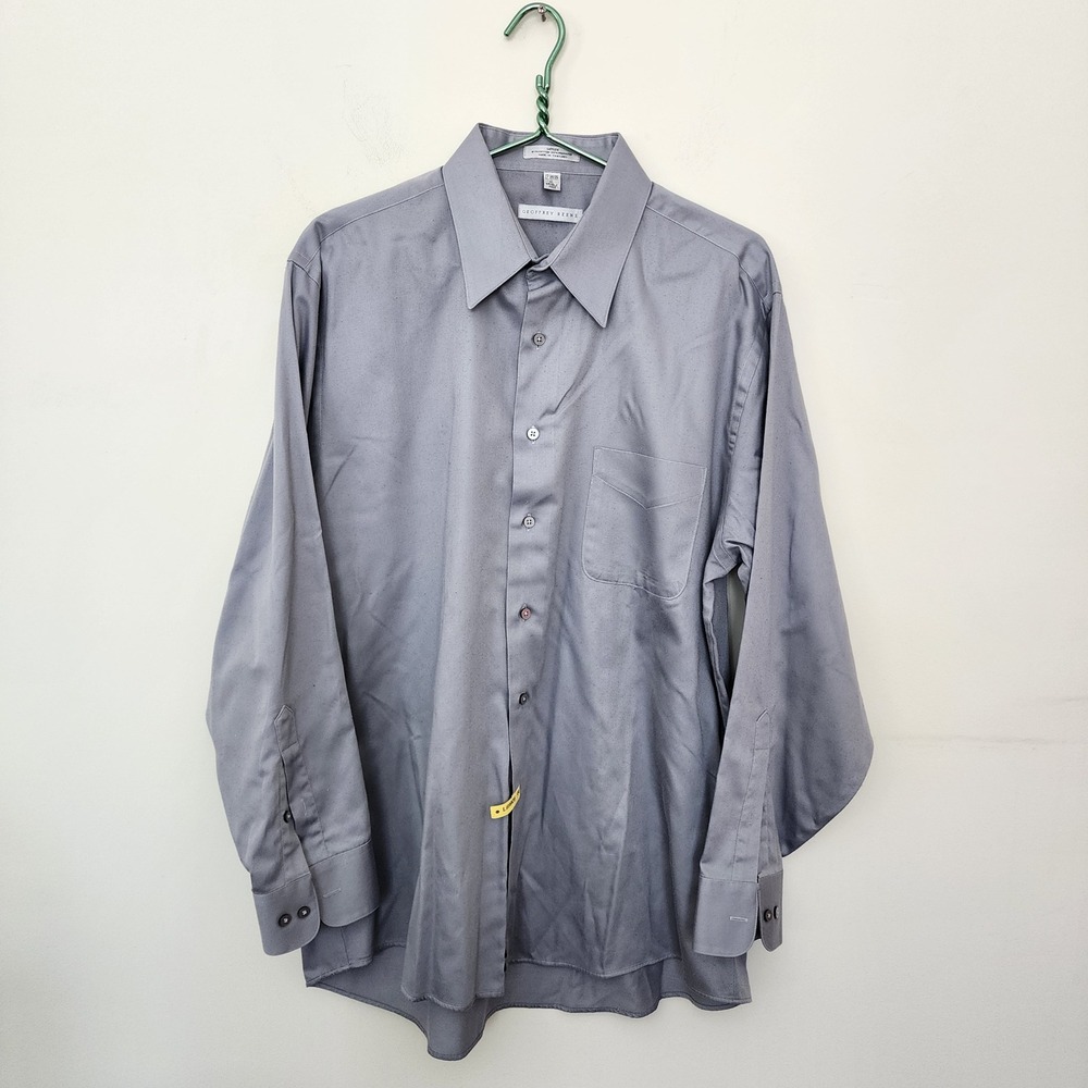 ☘️ Geoffrey Beene Mens Grey Sateen Dress Shirt XL 17 34/35 Wrinkle Free Preppy